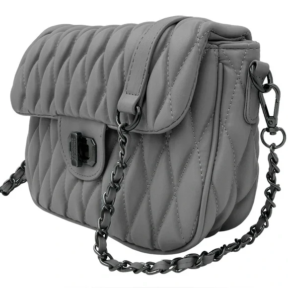 Badgley Mischka Quilted Messenger Bag Gray NWT - Picture 2 of 3